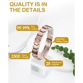 Feraco 99.99% Pure Copper Bracelet for Men, Ultra Strength Magnetic Bracelet with Powerful Neodymium Magnets & Pro Folding Clasp, Adjustable