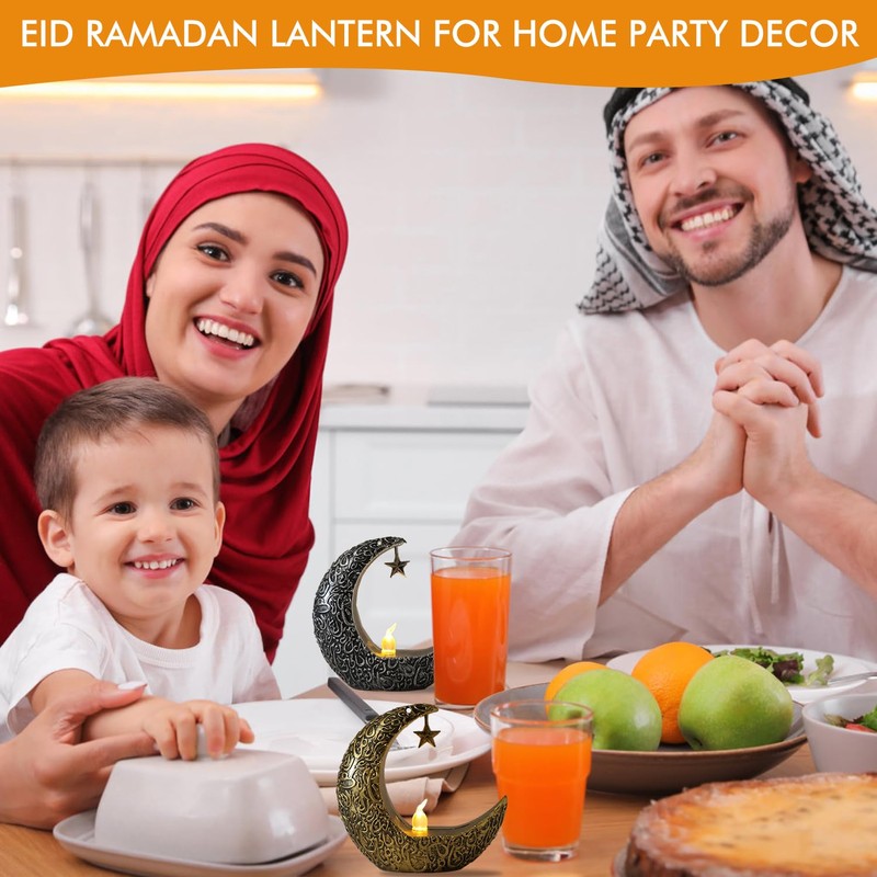 Mini Ramadan Eid Lantern for Centerpiece, 3.94In Moon Shape LED