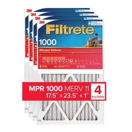 Filtrete 17.5x23.5x1 AC Furnace Air Filter, MERV 11, MPR 1000, Micro Allergen Defense, 3-Month Pleated 1-Inch Electrostatic Air Cleaning Filter, 4 Pack (Actual Size Pack 17.19x23.19x0.81 in)