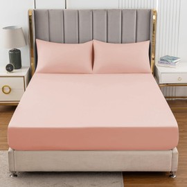 EV Dekor®MF123 Fitted Sheet King, Pink - Deep Pocket Bedsheet 12inch (30 cm) - Soft Brushed Microfibre Fabric - Shrinkage and Fade Resistant - Bottom Sheet - King Bed Bedsheet Fitted