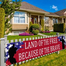 American Flag Patriotic Soldier Free&Brave Banner,Patriotic Theme Veterans Day 4th of July Memorial Day Deployment Returning Back Military Army Homecoming Party Decoration (Free&Brave)