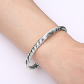 BOLAGTIER Stainless Steel Twisted Cable Wire Bracelets Adjustable Open Cuff Bangle Bracelet Vintage Jewelry Gift for Women (C-Silver)