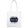 Jute Bag with Name Sebastian - Flowers Motif - White