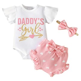 Aoswep Baby Girl Clothes Infant Newborn Girl Summer Short Set Clothes (Pink, 0-3 Months)