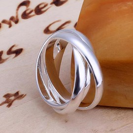 SWBRJ S925 Sterling Silver Ring Triple Row Rolling Interlocking Statement Rings (Ring_A, 9)