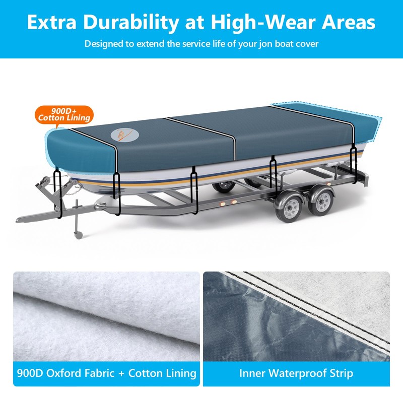CEMOFE Jon Boat Cover 14-16 ft, 900D Heavy Duty Waterproof