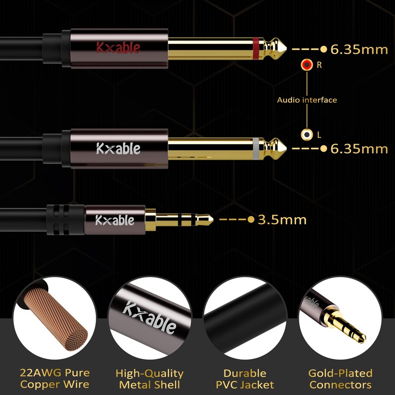 1/8 to Dual 1/4 Stereo Cable 8 Feet (2 Pack),