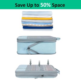 Compression Packing Cubes, Set of 6 Areaphmet Travel Packing Organisers travel packing cubes set Compression Bags for Travel Luggage Organizers for Suitcases Travel Accessories (Blue, 6pcs)