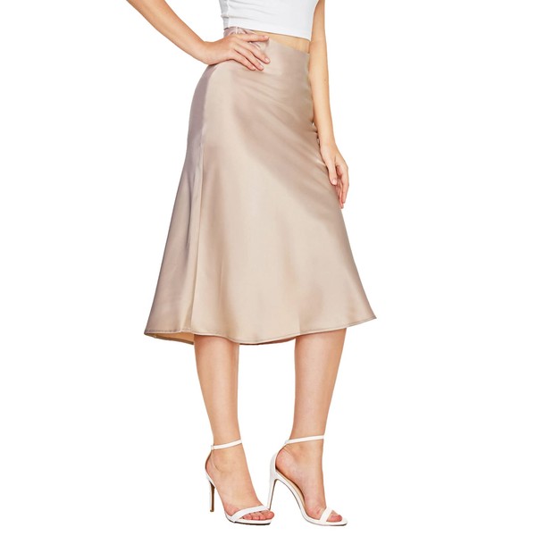 Verdusa Women's Elegant High Waist Satin A Line Flared Midi