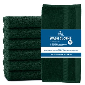 DAN RIVER 100% Cotton Face Towels 12 Pack - Premium Washcloths Highly Absorbent Towels for Bathroom, Spa and Daily Use 12x12 in, 600 GSM – Hunter Green