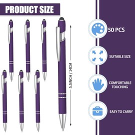 50 Pcs Blue Inkling Ballpoint Pen with Stylus 2 in 1 Ballpoint Pen for Touch Screens, 2 in 1 Thank You Pen Gift for Colleagues, Coworker, Office (Deep Purple)