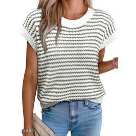 EVALESS Womens Spring Striped Sweater Vest Cap Sleeve Round Neck Pullover Tank Tops Sleeveless Fashion Clothes 2025 Black Small