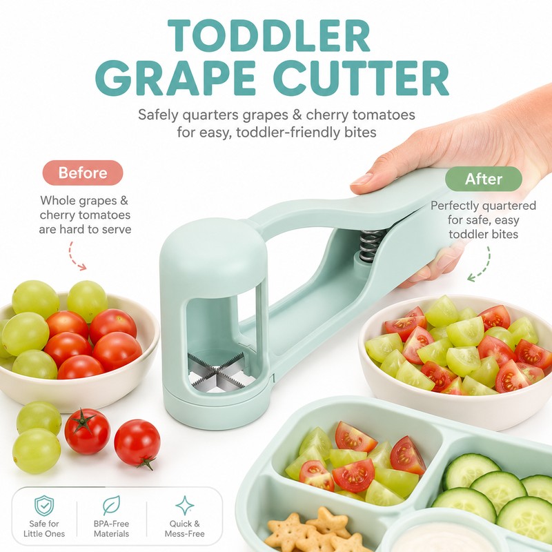 Grape Cutter for Toddler Snack Prep – Stainless Steel Quartering