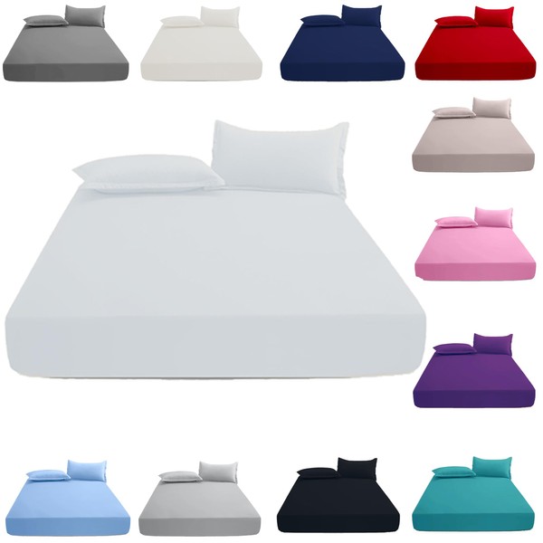 KHIM Luxury Extra Deep Fitted Sheet 16”/40CM Breathable Poly Cotton