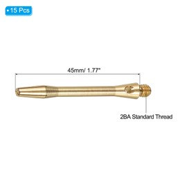 PATIKIL 45mm Aluminum Dart Shafts, 15 Pack Medium 2BA Thread Dart Stems Replacement Dart Accessories, Brass