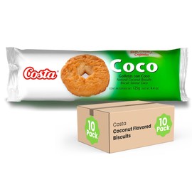 Costa Coconut Cookies - Biscuit Cookies with Tropical Coconut Flavor - 10 Snack Packs (4.4oz Each) - Perfect Treats for Kids and Adults, Ideal for Parties, Breaks, and On-the-Go Snacking