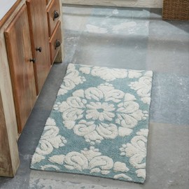 Better Trends Medallion Collection is a Tufted Bath Mat Rug 100% Cotton in Vibrant Colors, 21" x 34", Blue & Natural