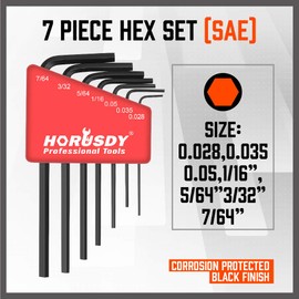 SEDY 7-Piece Mini Hex Key SAE Set, Imperial L Shape Allen Wrench, 0.028, 0.035, 0.05, 1/16", 5/64", 3/32", 7/64", Cr-V
