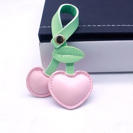 Misovela Cute Cherry Bag Charm Purse Charm Leather Heart Cherry Keychains Handbags Car Key Ring Adorable Accessories, Pink, Large