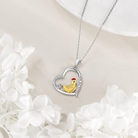YFN Chicken Necklace for Women Sterling Silver Heart Animal Jewelry Gift