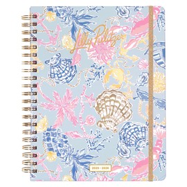 Lilly Pulitzer Jumbo Daily Planner August 2025 - December 2026, Weekly and Monthly Agenda with Stickers, Pockets, and Spiral Binding (Bluette Lil Barefoot Beachcomber)