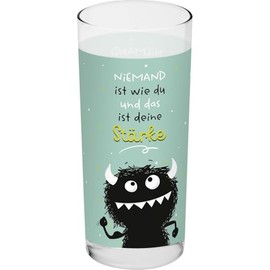 H:PPY life Drinking Glass Monster with Saying Strength | Glass with Funny Motif Print, 50 cl, Height 16 cm, Birthday Gift | 74168