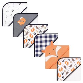 Hudson Baby Unisex Baby 6Pc Cotton Rich Hooded Towels Bundle Set, Orange Fox Fox, One Size