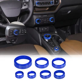 for 2021-2025 Ford Bronco Sport Accessories Air Conditioner AC Headlight Switch Knob 4WD Wheel Drive Trailer Gear Shift Switch Knob Cover 7PCS Blue Aluminum Alloy(Don't for Bronco)