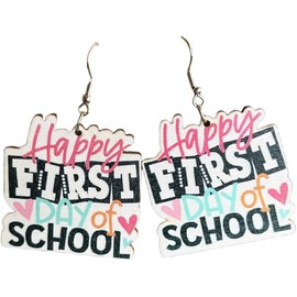 Colorful Teacher Students Earrings First Day of School Acrylic Wooden Letter Drop Earrings Back to School Teacher Appreciation Gifts-A