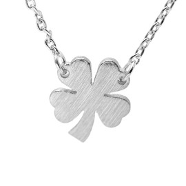Spinningdaisy Handcrafted Brushed Metal Irish 4 Leaf Clover Necklace Silver