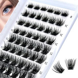 Lifuncren Pack of 72 Individual Eyelashes, D Curl Mix, 8-16 mm, Eyelash Extensions, Individual Eyelashes, Soft & Natural Cluster Lashes, Individual False Eyelashes for Eye Make-Up, DIY at Home