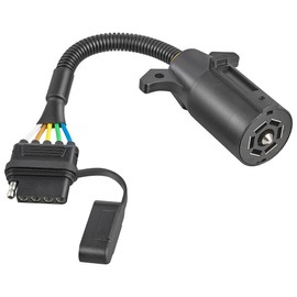 Oyviny 7 Pin to 5 Pin Trailer Adapter 7 Way Round to 5 Way Flat Trailer Plug, RV Blade 7 Way to 5 Pin Flat Trailer Light Wiring Connector 11.6 Inch Plug and Play 16 Gauge Copper Cable with Dust Cover