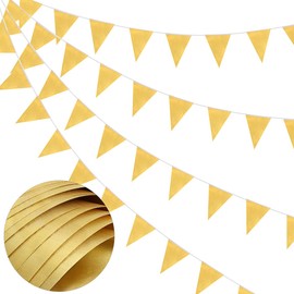 DOJoykey Gold Fabric Bunting, 66ft Bunting Banner with 52pcs Waterproof Triangle Flags Reusable Bunting for Mother‘s Day Birthday Wedding Home Outdoor Party Decoration