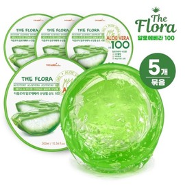 The Flora 더플로라 알로에베라 수딩젤 순도100 300ml 5개 보습 진정 수분크림 The Flora Aloe Vera Soothing Gel Pure 100 300ml 5 Pack Moisturizing Calming Hydrating Cream