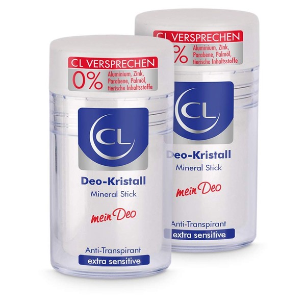 CL Crystal Antiperspirant Against Strong Sweating - Pack of 2 60 g Mineral Stick for Sensitive Skin - Deodorant Stick Enough for Several Months - Anti Perspirant Men & Women - Deodorant Men