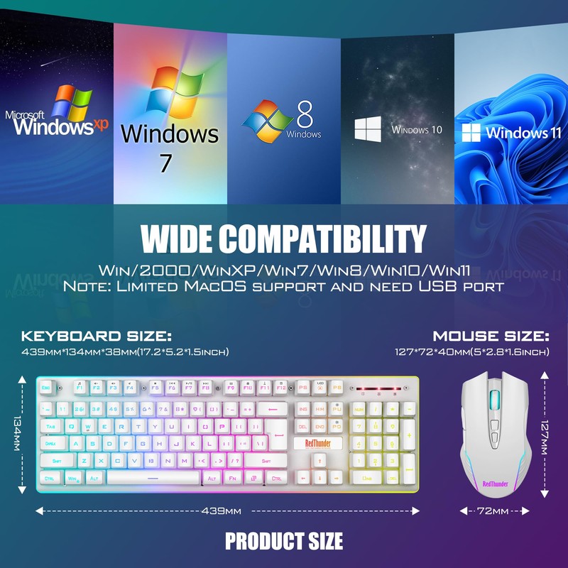 RedThunder K10 Wireless Gaming Keyboard and Mouse Combo, LED Backlit