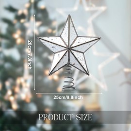 Gejoy Christmas Glass Star Tree Topper Vintage Brass Metal Xmas Tree Decorations Bronze Farmhouse Country Decor Retro Xmas Elegant Treetop Toppers (Silver,9.8 Inch,Antique)