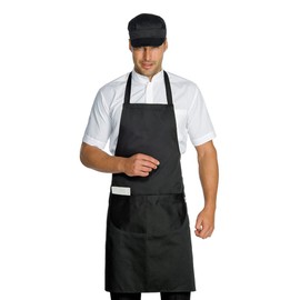 Isacco 087001 Bib Apron with Rounded Pocket, Size 70cm x 90cm, Black