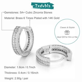 Txdvbls Silver Hoop Earrings for Women Cubic Zirconia Cartilage Mens Huggie Earrings 14K Plated Silver Hypoallergenic Trunky Hoop Earrings Men 4 Rows