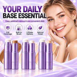 2-in-1 Color-Changing Foundation Stick with Built-In Brush, Natural Shade