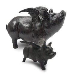 NACH Cast Iron Flying Pig Garden Statue - Black Door Stopper, Rustic Decor Sculpture, Paperweight, Outdoor Statue - 5.5x3.5x3.9 Inch, JS-92-040