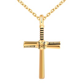INFINIONLY Men's Cross Necklaces with Pendant Made of Stainless Steel Creative Baseball Cross Necklace Vintage Pendant with 55 cm Chain Easter Jewellery Hip Hop Decoration for Teenagers, Stainless