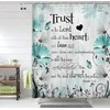 Bible Verse Inspirational Quote Shower Curtain, Green Floral Daisy Trust