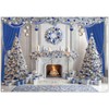 YCUCUEI 7x5ft Fabric Blue Christmas Fireplace Backdrop