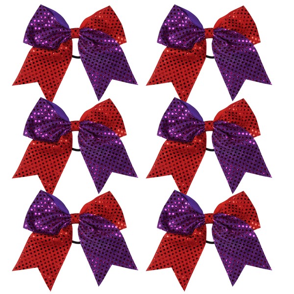 8 Inch 2 Color Cheer Bows Cheerleader Ponytail Holder with