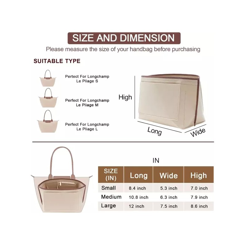 Longchamp 롱샹 르 플리지 L 백용 펠트 지갑 정리함 삽입물