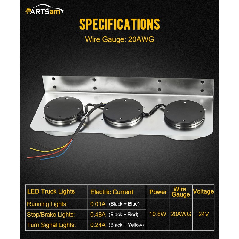 Partsam 2Pcs 54 LED Truck Trailer Tail Lights Bar with
