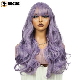 Becus Purple Wigs for Women 24inch Long Wavy Curly Hair Wig, Heat Resistant Synthetic Wig for Cosplay Party (Curly Light Purple)