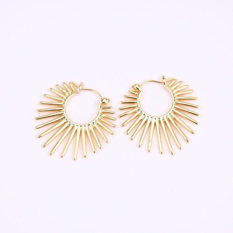 BaubleStar Sunburst Hinged Hoop Earrings Gold Trendy Statement Chunky Thin