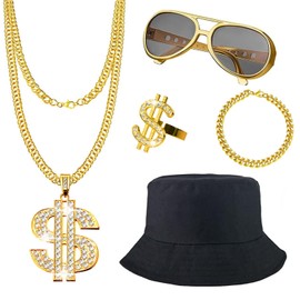 Boonbery Hip Hop Costume Kit 80s 90s Rapper Accessories, Outfits for Men Women Cosplay Gatherings Club Nostalgia Old School Themed Party Supplies